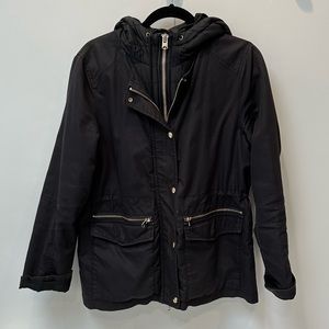 Topshop | Black Layered Jacket with Drawstring Hood Size 8